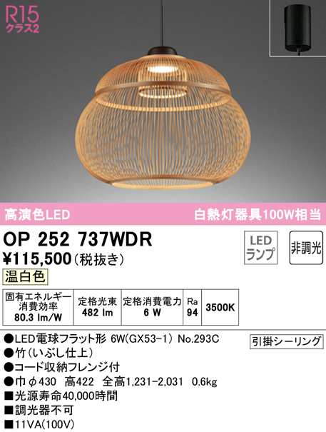 (送料無料) オーデリック OP252737WDR ペンダントライト LEDランプ 温白色 非調光 ODELIC