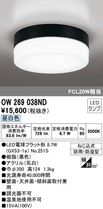 (送料無料) オーデリック OW269038ND バスルームライト LEDランプ 昼白色 ODELICの通販は