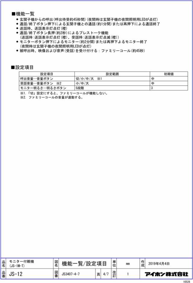 アイホン JS-12 テレビドアホン インターホン セット モニター付き ...