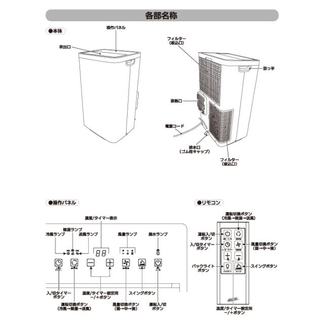 ナカトミ MAC-25N 移動式エアコン 冷房専用 サーマルプロテクター 風量3段階 除湿機 キャスター付き NAKATOMI_3