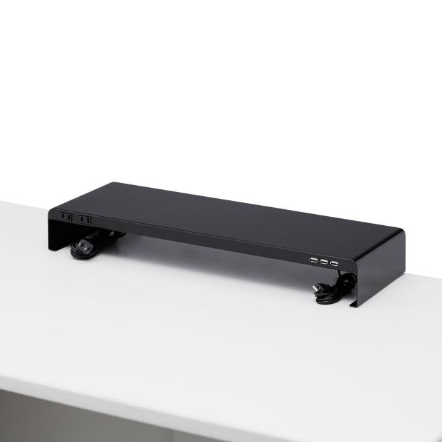 サンワサプライ MR-LC202BKN 電源タップ+USBポート付き机上ラック(W600×D200 ブラック) SANWASUPPLY
