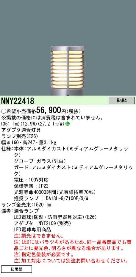 パナソニック NNY22418 LEDローポールライト(ランプ別売) 地中埋込型