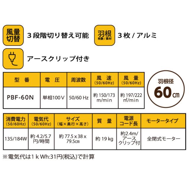 プロモート PBF-60N ブラストファン 60cm 角度調整可 全閉式 タイヤ 取って有り 3段階風量調整可 アルミ羽根 熱中症対策 PROMOTE (代引不可) (法人限定)