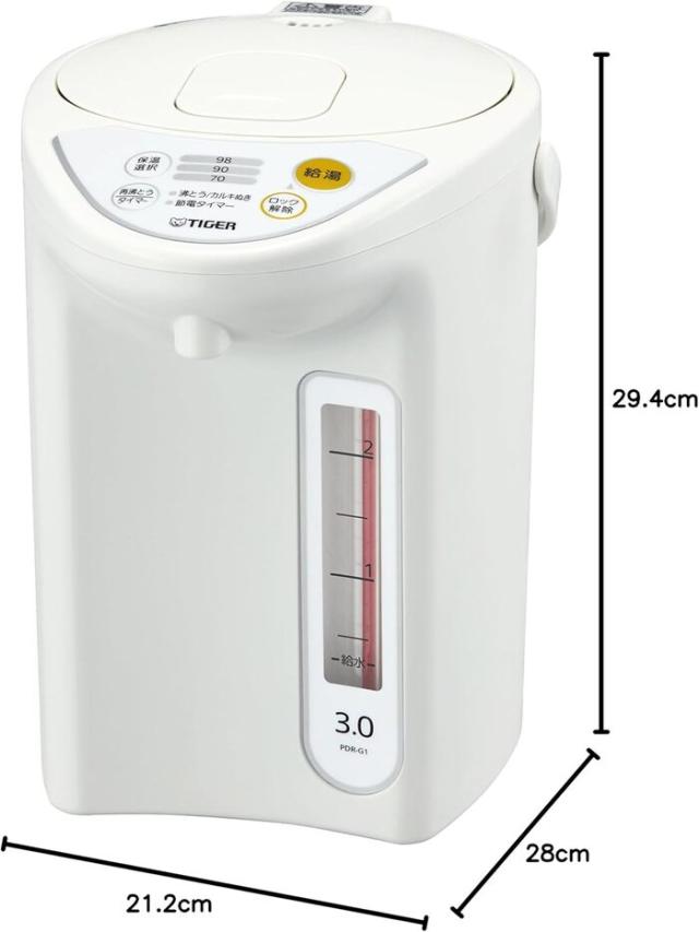 タイガー魔法瓶 PDR-G301-W マイコン電動ポット 3.0L ホワイト 電気ポット 省スチーム設計 家電 TIGER