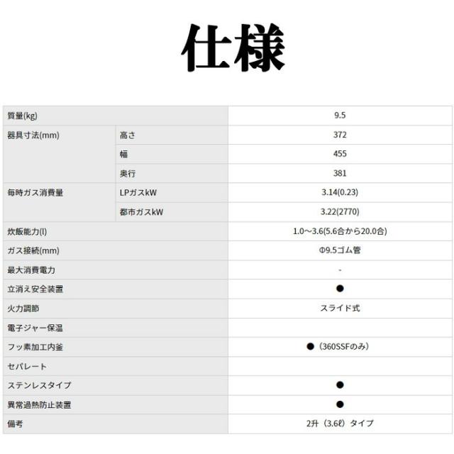 パロマ PR-360SSF-LP ガス炊飯器 業務用炊飯器 涼厨 フッ素内窯 3.6L 2升 プロパンガス用 日本製 Paloma