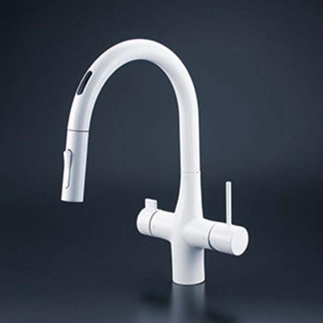 KVK KM6091DSCECM4 ビルトイン浄水器用シングルシャワー付混合栓(センサー) 電池 マットホワイト(代引不可)