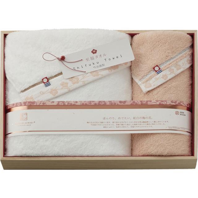 今治謹製 SH66050 バスタオル&フェイスタオル(木箱入) ギフト 内祝い 贈り物 贈与品 プレゼント お返し 至福タオル梅 (代引不可) (のし包装無料対応可)の通販は 5,113円