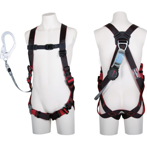 藤井電工 TH-508-OH93SV-OT-BKR-M-R23-BX ツヨロン レヴォハーネスランヤード付き TH-508-OH93SV-OT ワン・ハンドリトラ 黒/赤 Mサイズ FUJIIDENKO