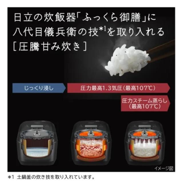 日立 RZ-V100HM-K IHジャー炊飯器 ふっくら御膳 1.0L(5.5合)炊き 圧力＆スチーム フロストブラック 蒸気カット 八代目儀兵衛 監修 調理 家電 HITACHI_4