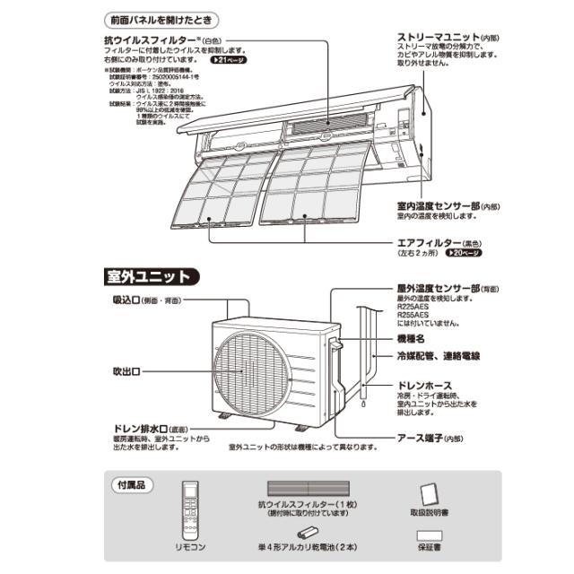 ダイキン工業 S365ATES-W 壁掛形ルームエアコン Eシリーズ 12畳用 ホワイト 2025年モデル 単相100V 室内電源 ストリーマ スタンダードモデル クーラー 冷房 暖房 (S364ATES-Wの後継品) DAIKIN_8