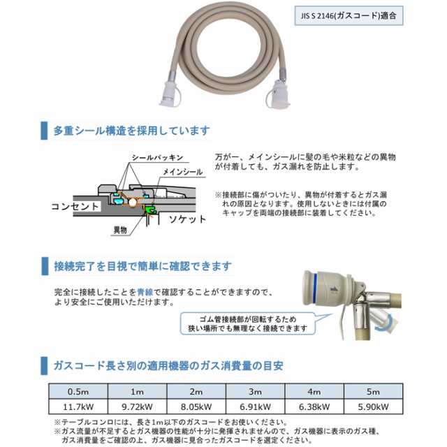 ガスコード 4ｍ 都市ガス プロパン兼用 多重シール ガスホース