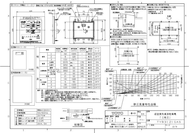 TOTO TYB3121GAS 天井埋め込み 浴室換気暖房乾燥機 三乾王 1室換気 200V ビルトインタイプ ホワイト トートー_5
