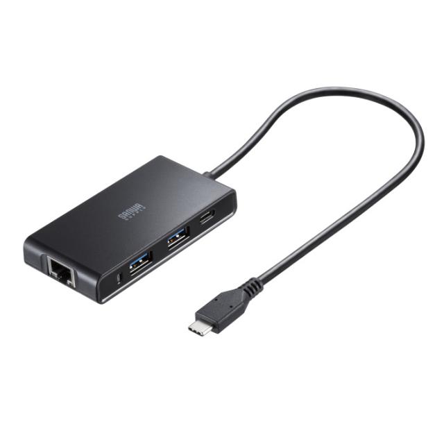 サンワサプライ USB-3TCLS8BK USB Type-Cハブ付き ギガビットLANアダプタ SANWASUPPLY