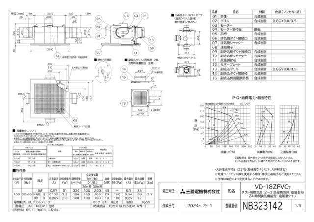 三菱電機 VD-18ZFVC7 天井埋込形換気扇 本体 ダクト用換気扇 2〜3部屋用定風量タイプ MITSUBISHI_1
