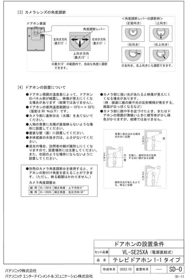 パナソニック VL-SE25XA テレビドアホン 1-2タイプ 約2.7型カラー液晶