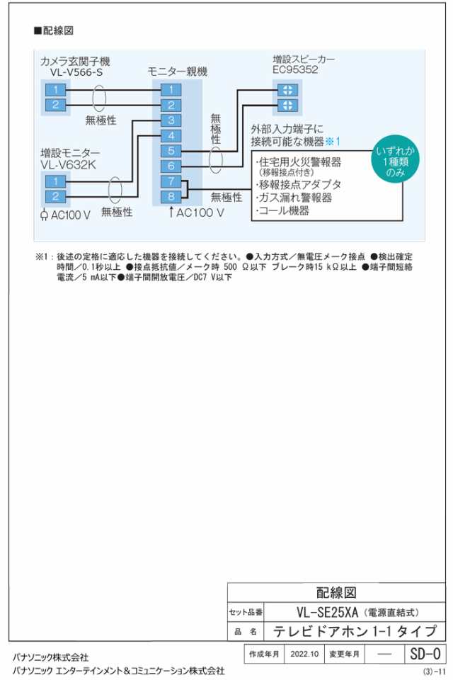 Panasonic テレビドアホン 電源直結式 VL-SE25XA - カメラ