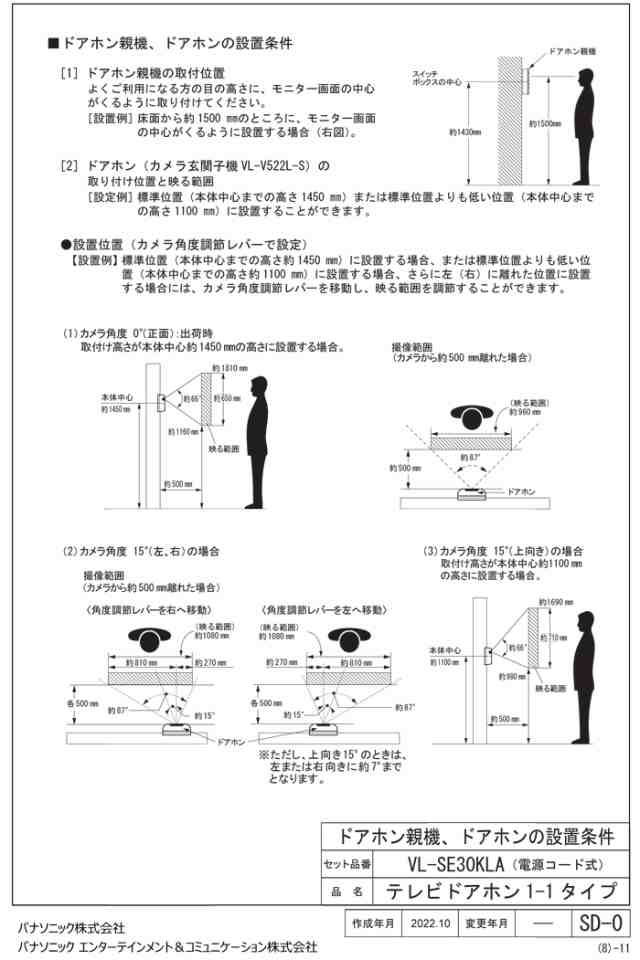 パナソニック VL-SE30KLA テレビドアホン 1-2タイプ 約3.5型カラー液晶