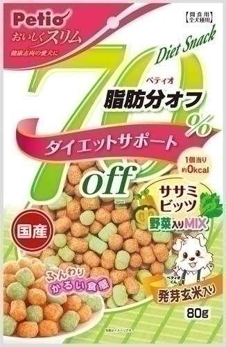 （まとめ買い）ペティオ おいしくスリム脂肪分70%オフ ササミビッツ 野菜入りミックス 80g 【×15】の通販は