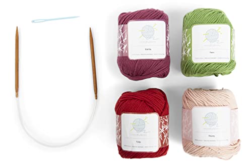 mindfulknits編み針、糸針、綿100％の編み糸を備えた初心者向け編み物キット（4) 手ぬぐいを作る 初心者向けのリラクゼーションとストレス解