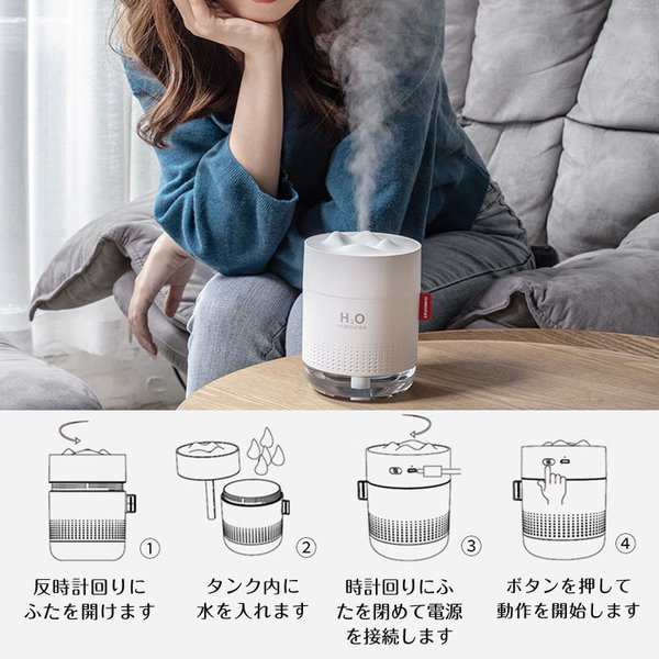 USB卓上加湿器 LEDランプ 500ml 大容量 静音 小型加湿器 超音波 ミニ