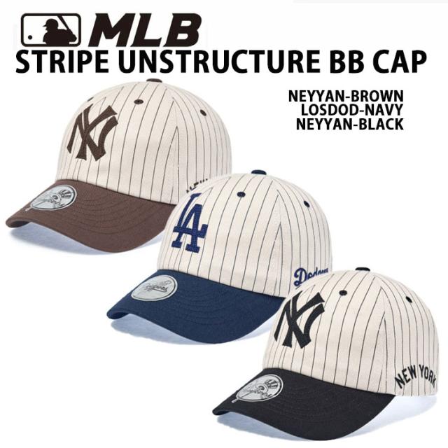 MLB メジャーリーグ キャップ 帽子 MLB SIGNATURE STRIPE UNSTRUCTURE BB CAP ストライプ ソフトキャップ ヤンキース ドジャース