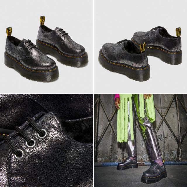 Dr.Martens ドクターマーチン レザーシューズ  1461 Quad FL DM Black/Silver Distressed Metallic 27957012  3ホール 厚底 シューズ ブラック シルバー レディース_2