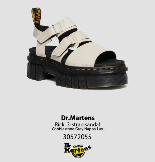 Dr.Martens ドクターマーチン サンダル ストラップサンダル Ricki 3-strap sandal Cobblestone Grey Nappa Lux 30572055 グレー