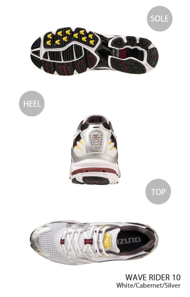 Mizuno ミズノ スニーカー WAVE RIDER 10 D1GA210410 ウェーブライダー 10 2E(EE) White Cabernet Silver ホワイト カベルネ シルバー_2