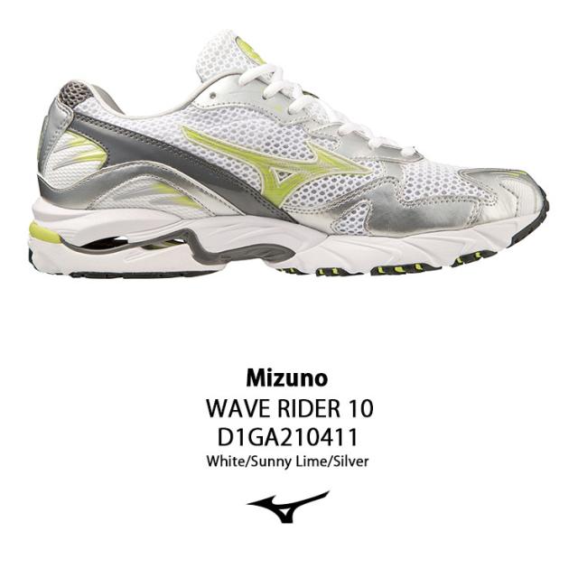 Mizuno ミズノ スニーカー WAVE RIDER 10 D1GA210411 ウェーブライダー 10 2E(EE) White Sunny Lime Silver ホワイト サニィライム シルバー_1