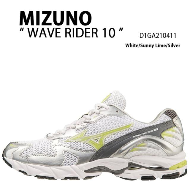 Mizuno ミズノ スニーカー WAVE RIDER 10 D1GA210411 ウェーブライダー 10 2E(EE) White Sunny Lime Silver ホワイト サニィライム シルバー