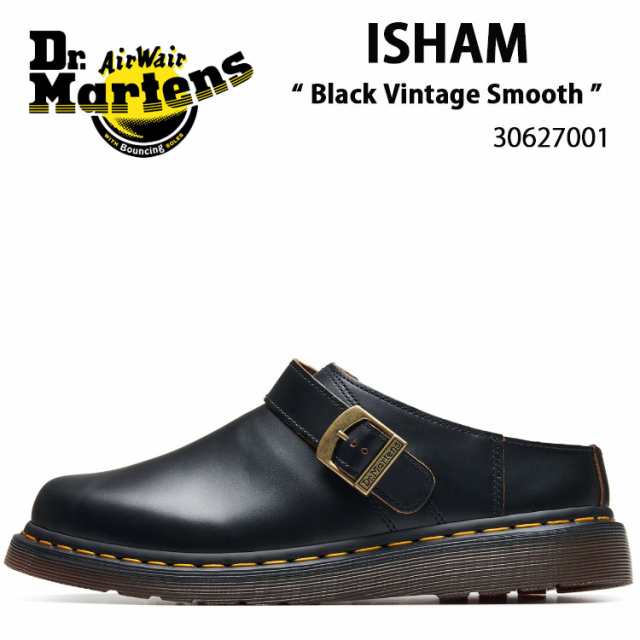 Dr.Martens ドクターマーチン ミュール スリッポン サンダル レザーシューズ ISHAM Black Vintage Smooth 30627001 ブラック