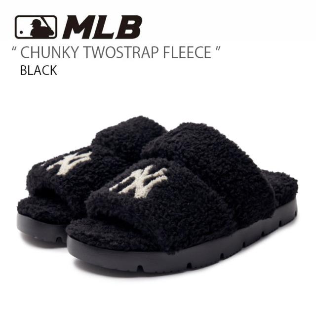 MLB エムエルビー ミュール MLB CHUNKY TWOSTRAP FLEECE BLACK フリース ボア シューズ スリッパ メンズ レディース 3ALPWSL36-50BKSの通販は