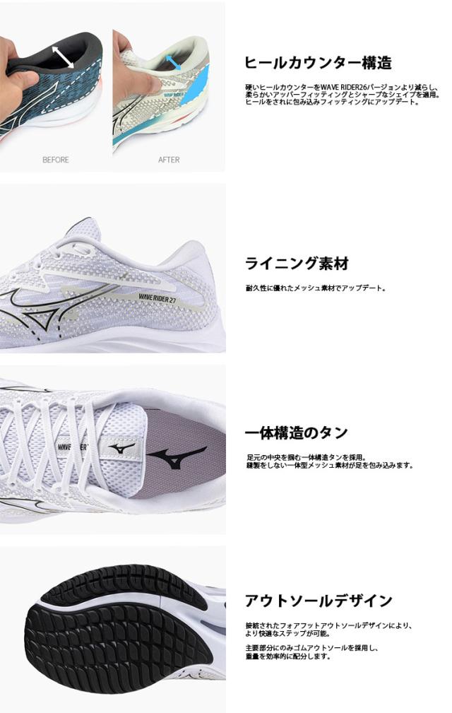 Mizuno ミズノ スニーカー WAVE RIDER 27 SW WHITE BLACK CLOUD