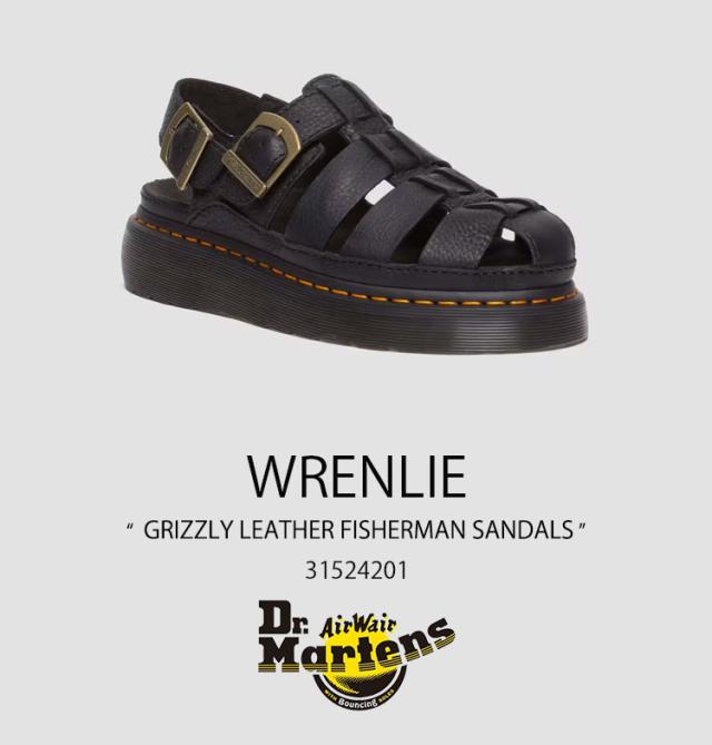 【Dr.Martens】グリズリー レザー フィッシャーマン サンダル メンズ Dr. Martens ブラック Wrenlie Grizzly レザー