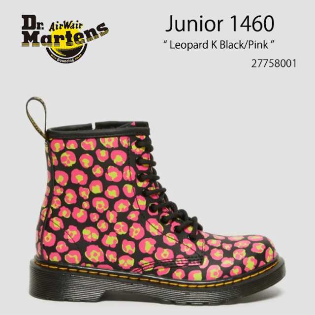 Dr.Martens ドクターマーチン キッズ ブーツ Junior 1460 Leopard Hydro LEATHER LACE UP BOOTS Leopard K Black/Pink 27758001