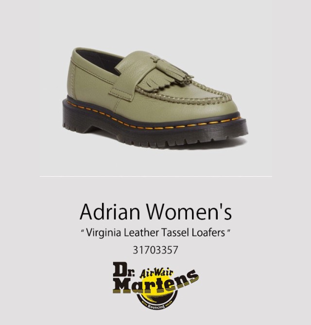 Dr.Martens ドクターマーチン タッセル ローファー シューズ Adrian Women’s Virginia Leather Tassel Loafers 31703357 Muted Olive Virginia オリーブの通販は