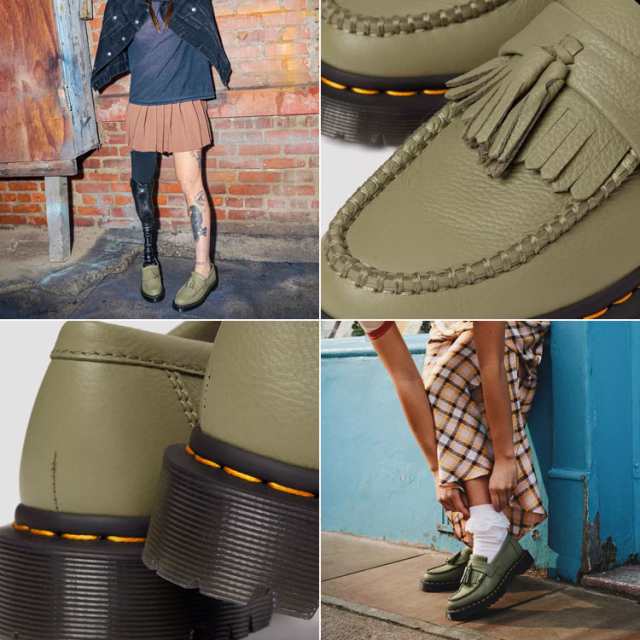 Dr.Martens ドクターマーチン タッセル ローファー シューズ Adrian Women’s Virginia Leather Tassel Loafers 31703357 Muted Olive Virginia オリーブの通販は