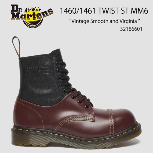 Dr.Martens ドクターマーチン ブーツ 1460/1461 TWIST ST MM6 32186601 Vintage Smooth and Virginia BLACK BLOOD ブラック チェリーレッド  コラボブーツ メンズ レディース 男性用 女性用【中古】未使用品