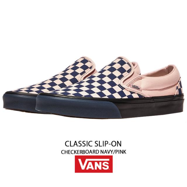VANS バンズ スニーカー CLASSIC SLIP-ON CHECKERBOARD NAVY PINK VN000EACGLE クラシックスリッポン チェッカーボード ネイビー ピンク 男性用 女性用_1