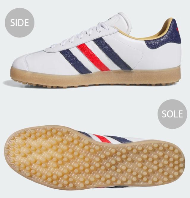 adidas Originals アディダス スニーカー GAZELLE SPIKELESS GOLF SHOES JP7705 WHITE BLUE RED ガゼル スパイクレス ゴルフシューズ ホワイト ブルー レッド メンズ レディース_2