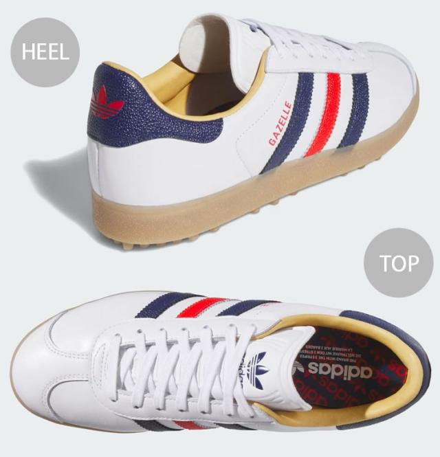 adidas Originals アディダス スニーカー GAZELLE SPIKELESS GOLF SHOES JP7705 WHITE BLUE RED ガゼル スパイクレス ゴルフシューズ ホワイト ブルー レッド メンズ レディース_3