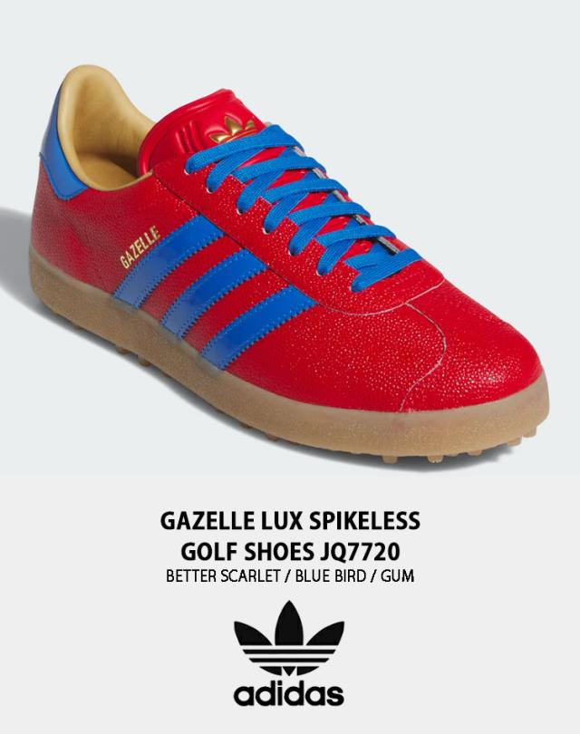 adidas Originals アディダス スニーカー GAZELLE LUX SPIKELESS GOLF SHOES JQ7720 SCARLET BLUE GRM ガゼル ラックス スパイクレス ゴルフシューズ スカーレット ブルー ガム メンズ レディース 男性用 女性用