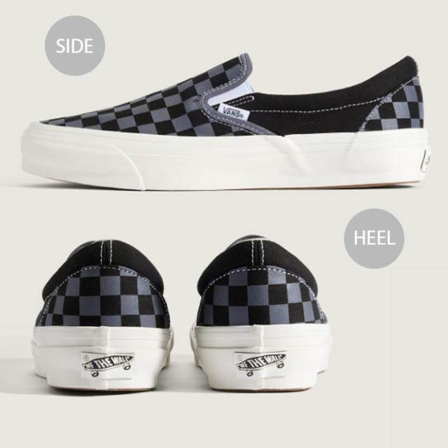 VANS バンズ スニーカー PREMIUM CLASSIC SLIP-ON 98 CHECKERBOARD STEEL SHADOW VN000D9PFSM プレミアム クラシック スリッポン 98 スティール シャドウ 男性用 女性用