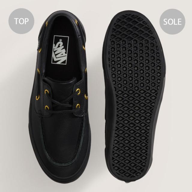 VANS バンズ スニーカー 2-EYELET BOAT SHOE LEATHER BLACK VN000Z11CJK ツーアイレット ボートシュー レザー ブラック 男性用 女性用