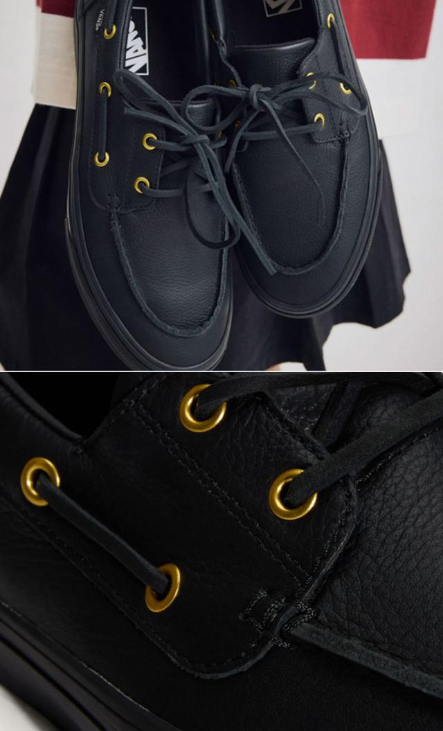 VANS バンズ スニーカー 2-EYELET BOAT SHOE LEATHER BLACK VN000Z11CJK ツーアイレット ボートシュー レザー ブラック 男性用 女性用