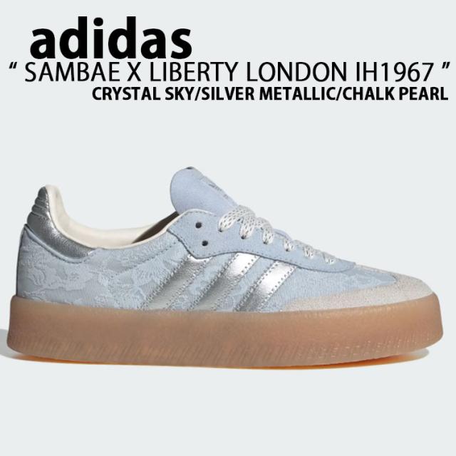 adidas originals アディダス スニーカー シューズ  SAMBAE X LIBERTY LONDON BLUE WHITE BEIGE IH1967 サンベイ x リバティ ロンドン ブルー ホワイト ベージュ レース 水色 くすみカラー 刺繍 フラワー Tトゥ 厚底 レディース 女性用