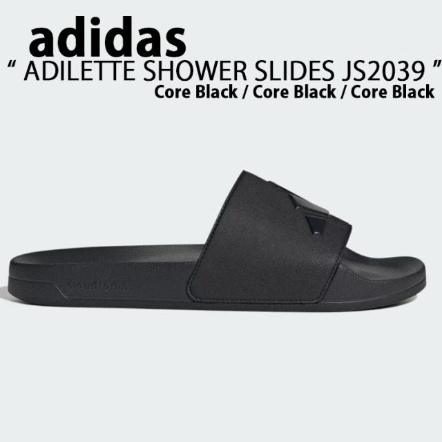 adidas originals アディダス サンダル ADILETTE SHOWER SLIDES BLACK JS2039 アディレッタ シャワースライド ブラック 黒 レギュラーフィット アウトドア キャンプ プール スリッポン メンズ レディース 男性用 女性用