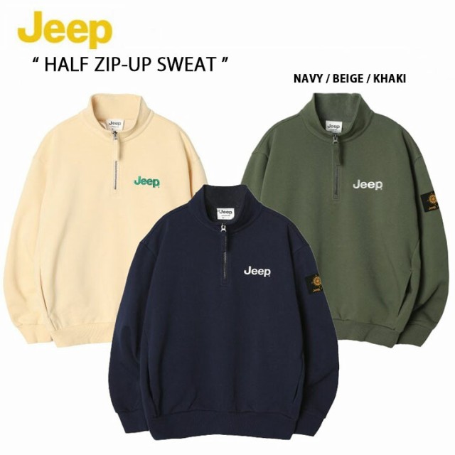 Jeep ジープ スウェット Half Zip-Up Sweat ハーフジップ ロゴ ジップアップ トレーナー ジャージ カンガルーポケット ネイビー ベージュ