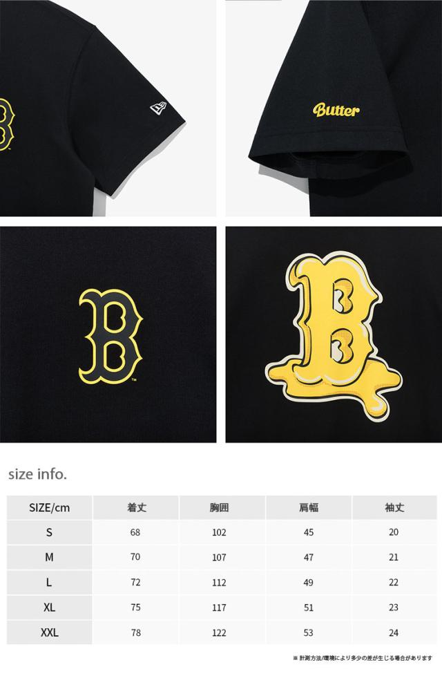 NEW ERA ニューエラ BTS コラボ BUTTER RS22 BOSRED BLACK YELLOW バター ボストンレッドソックス ショートスリーブ 半袖 カットソー クルーネック ブラック イエロー メンズ レディース 男性用 女性用 男女共用 13277226BUTTER_2