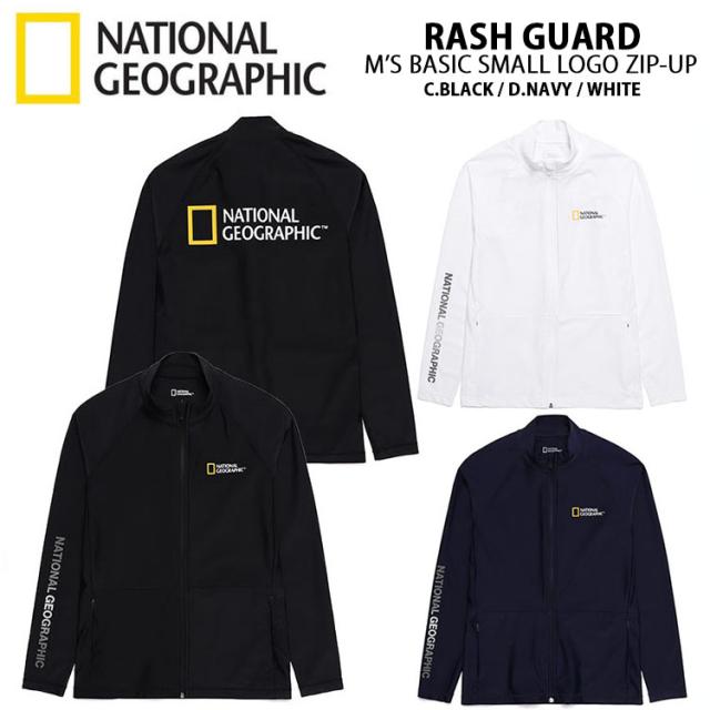 NATIONAL GEOGRAPHIC ナショナルジオグラフィック ラッシュガード ジップアップ M’S BASIC SMALL LOGO Zip-Up UVカット ハイネック 水着 立ち襟 長袖 ロングスリーブ 冷感素材 マリンスポーツ サーフィン メンズ レディース